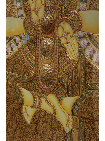 Super Large Tanjore Painting of Goddess Gajalakshmi with Frame | Traditional Colors with 24 Karat Gold