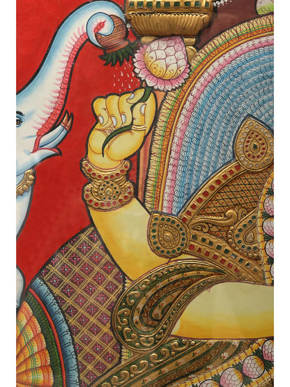 Super Large Tanjore Painting of Goddess Gajalakshmi with Frame | Traditional Colors with 24 Karat Gold