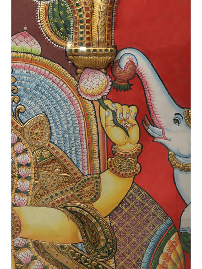 Super Large Tanjore Painting of Goddess Gajalakshmi with Frame | Traditional Colors with 24 Karat Gold