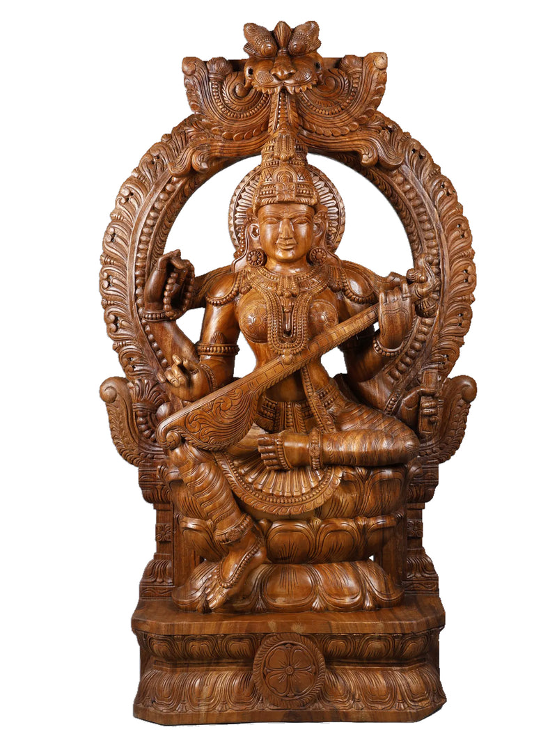 Wooden sculpture of Goddess Saraswati