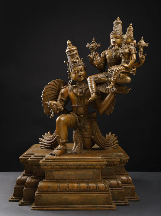 29"Lakshmi-Narayana Seated on Garuda | Bronze Statue