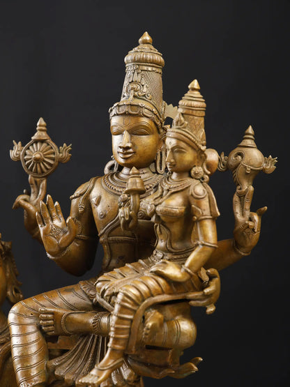 29"Lakshmi-Narayana Seated on Garuda | Bronze Statue