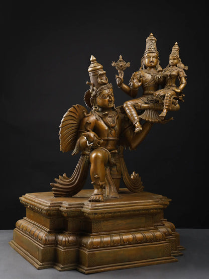 29"Lakshmi-Narayana Seated on Garuda | Bronze Statue