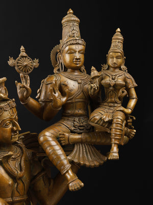 Vishnu Seated on Garuda with Lakshmi in Bronze – Swamimalai, Tamil Nadu