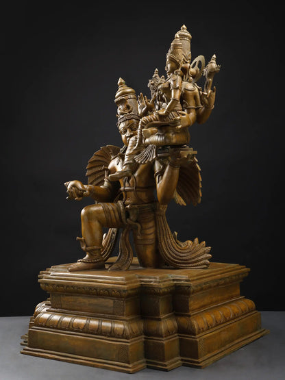 29"Lakshmi-Narayana Seated on Garuda | Bronze Statue