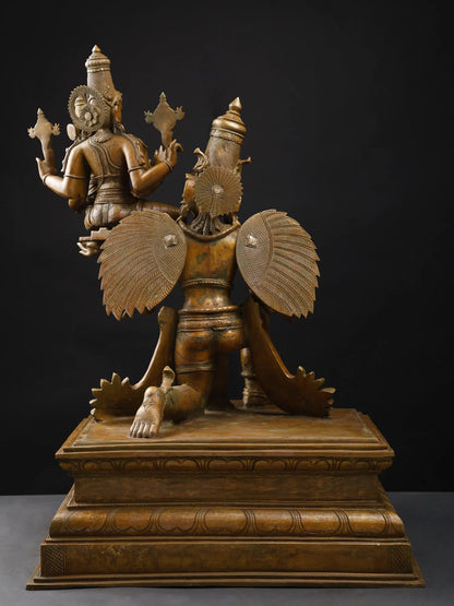 29"Lakshmi-Narayana Seated on Garuda | Bronze Statue