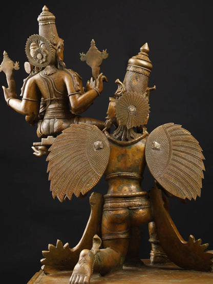 29"Lakshmi-Narayana Seated on Garuda | Bronze Statue