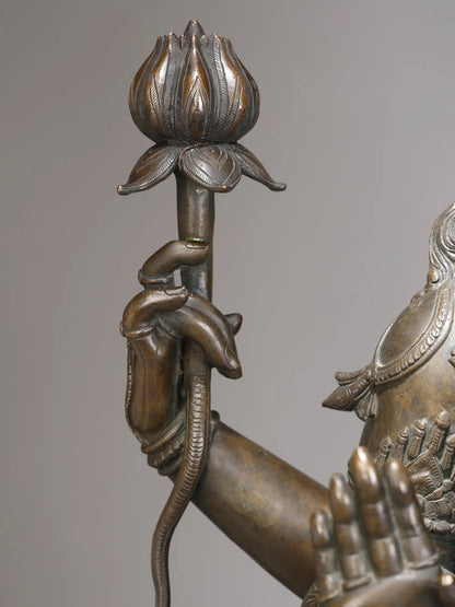 52" Large Superfine Goddess MahaLakshmi Standing on Lotus in Blessing Gesture | Panchaloha Bronze Statue