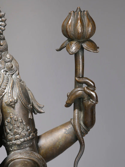 52" Large Superfine Goddess MahaLakshmi Standing on Lotus in Blessing Gesture | Panchaloha Bronze Statue