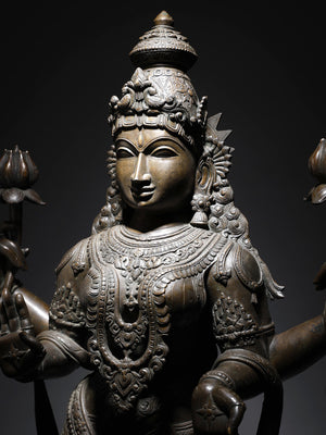 Life-Size Chaturbhuja Lakshmi Standing on Lotus in Panchaloha Bronze – Swamimalai, Tamil Nadu