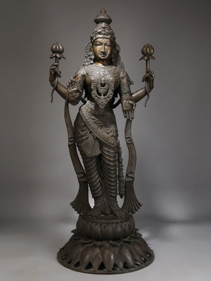 Chaturbhuja Lakshmi Standing on Lotus in Panchaloha Bronze