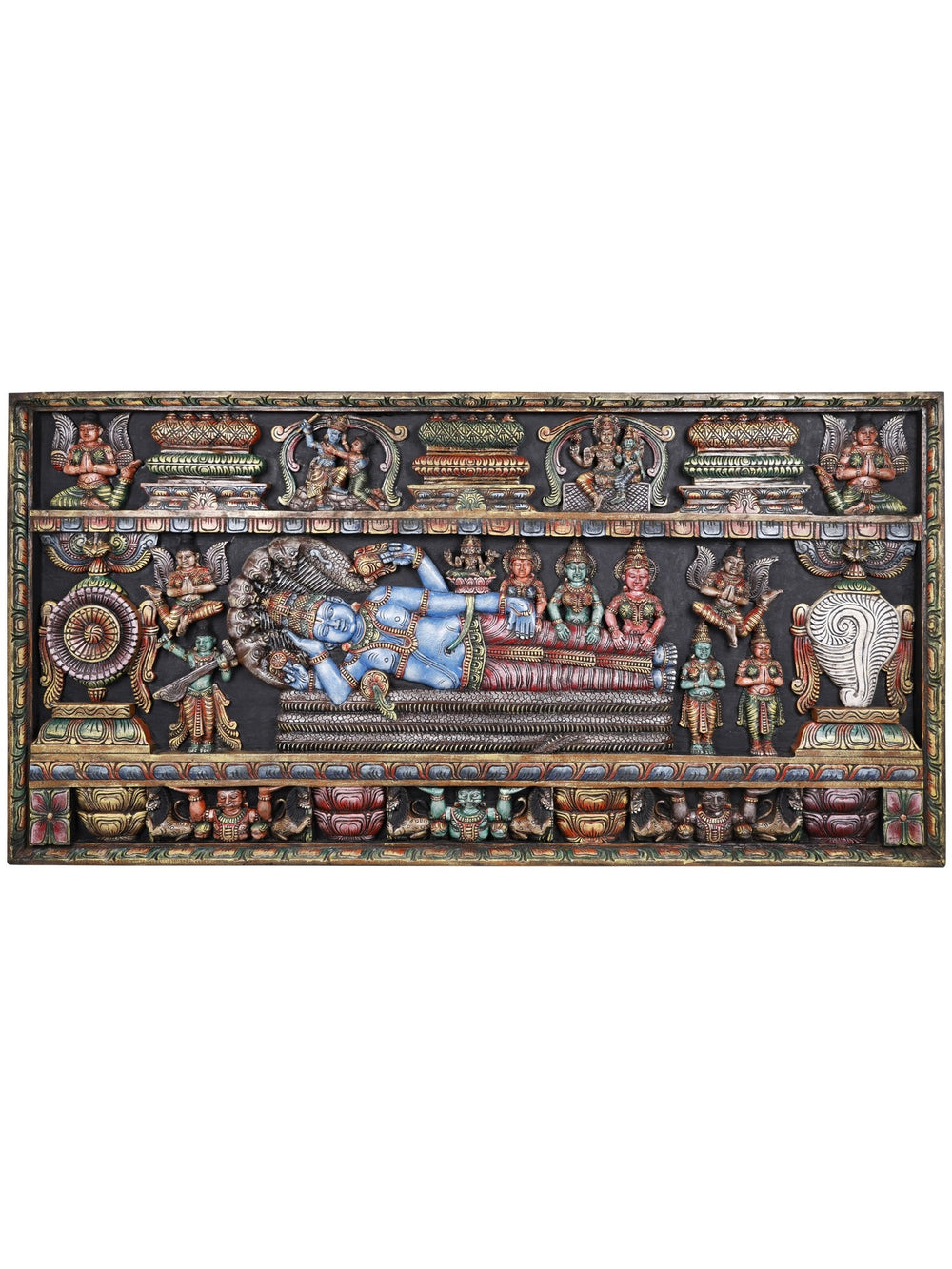 Padmanabhaswamy Vishnu in Large Polychrome Wood Panel