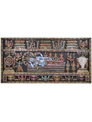Padmanabhaswamy Vishnu in Large Polychrome Wood Panel