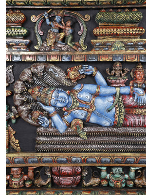 Padmanabhaswamy Vishnu in Large Polychrome Wood Panel