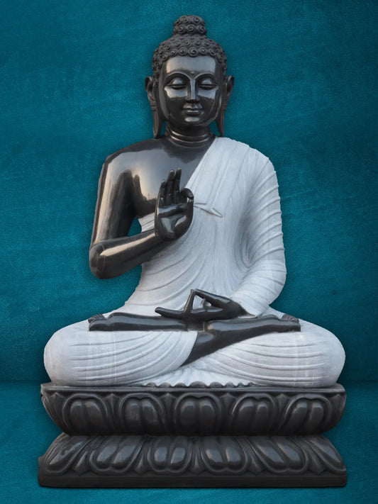 54" Teaching Of Dharma - The Calm Buddha Statue | Black Marble Idol | Handmade Figurine for Temple