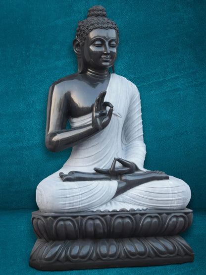 54" Teaching Of Dharma - The Calm Buddha Statue | Black Marble Idol | Handmade Figurine for Temple