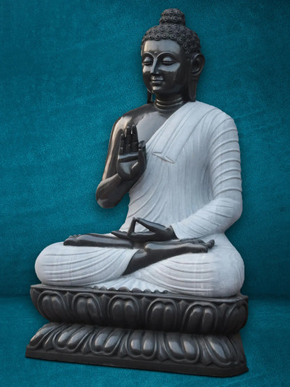 54" Teaching Of Dharma - The Calm Buddha Statue | Black Marble Idol | Handmade Figurine for Temple