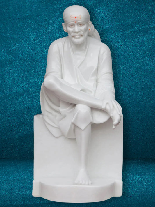 24" Spiritual Idol Of Saint Sai | White Vietnam Marble Statue | Handmade Figurine for Temple