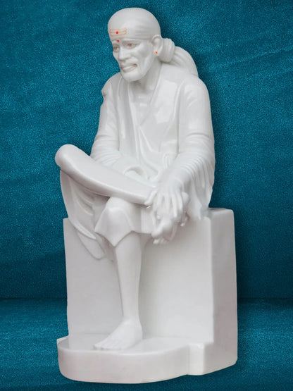 24" Spiritual Idol Of Saint Sai | White Vietnam Marble Statue | Handmade Figurine for Temple