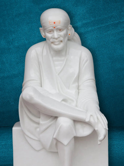 24" Spiritual Idol Of Saint Sai | White Vietnam Marble Statue | Handmade Figurine for Temple
