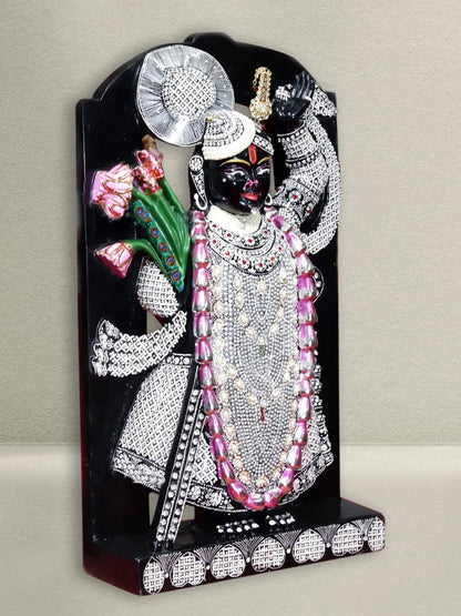 30" Shrinathji With Attractive Dress and Intricate Carving | Black Marble Figurine for Temple