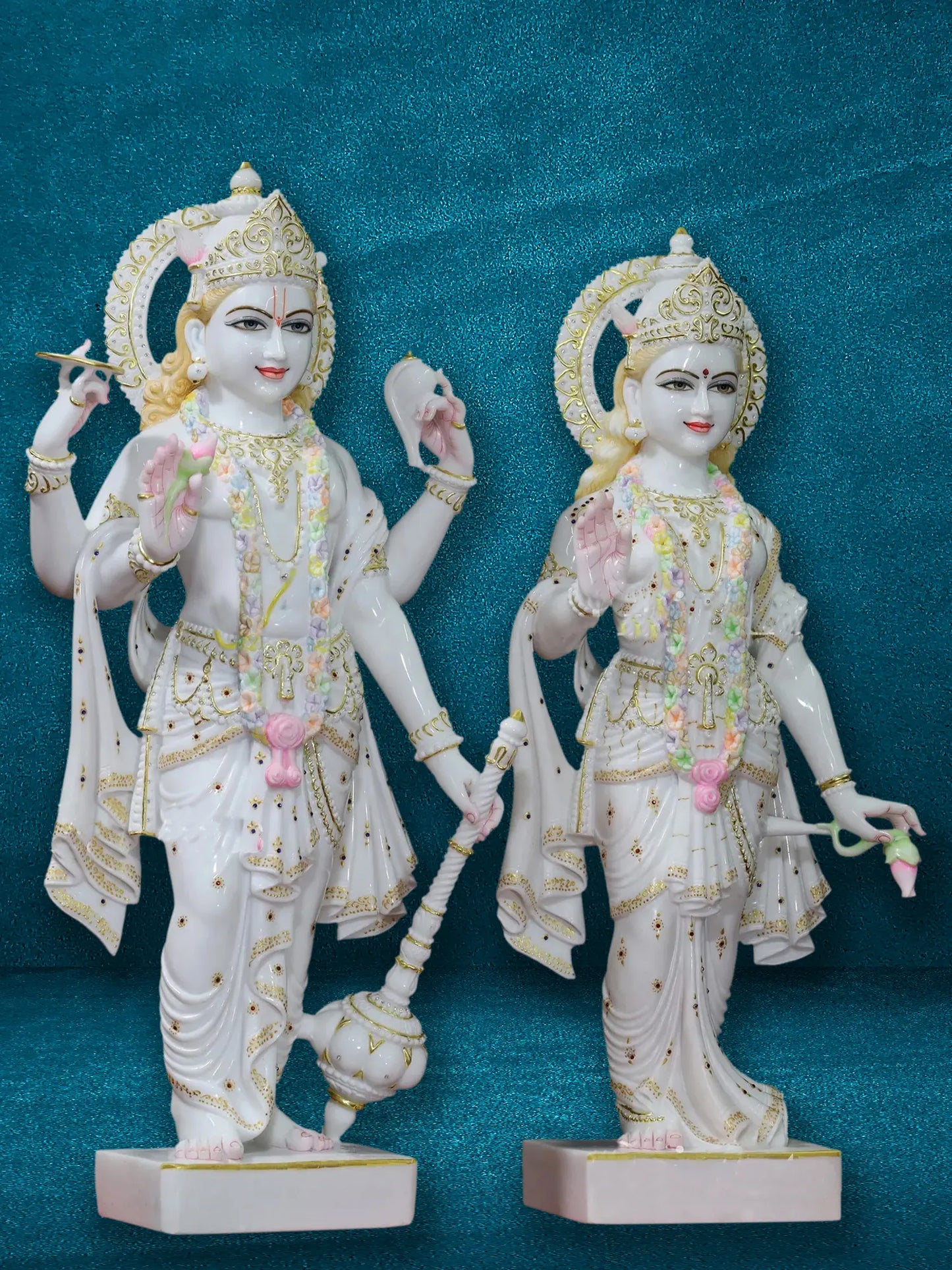 39" Divine Lord Vishnu And Goddess Lakshmi Statue | White Makrana Marble Idol | Sculpture for Temple