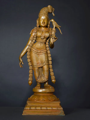 Andal Devi in Tribhanga with Parrot in Bronze