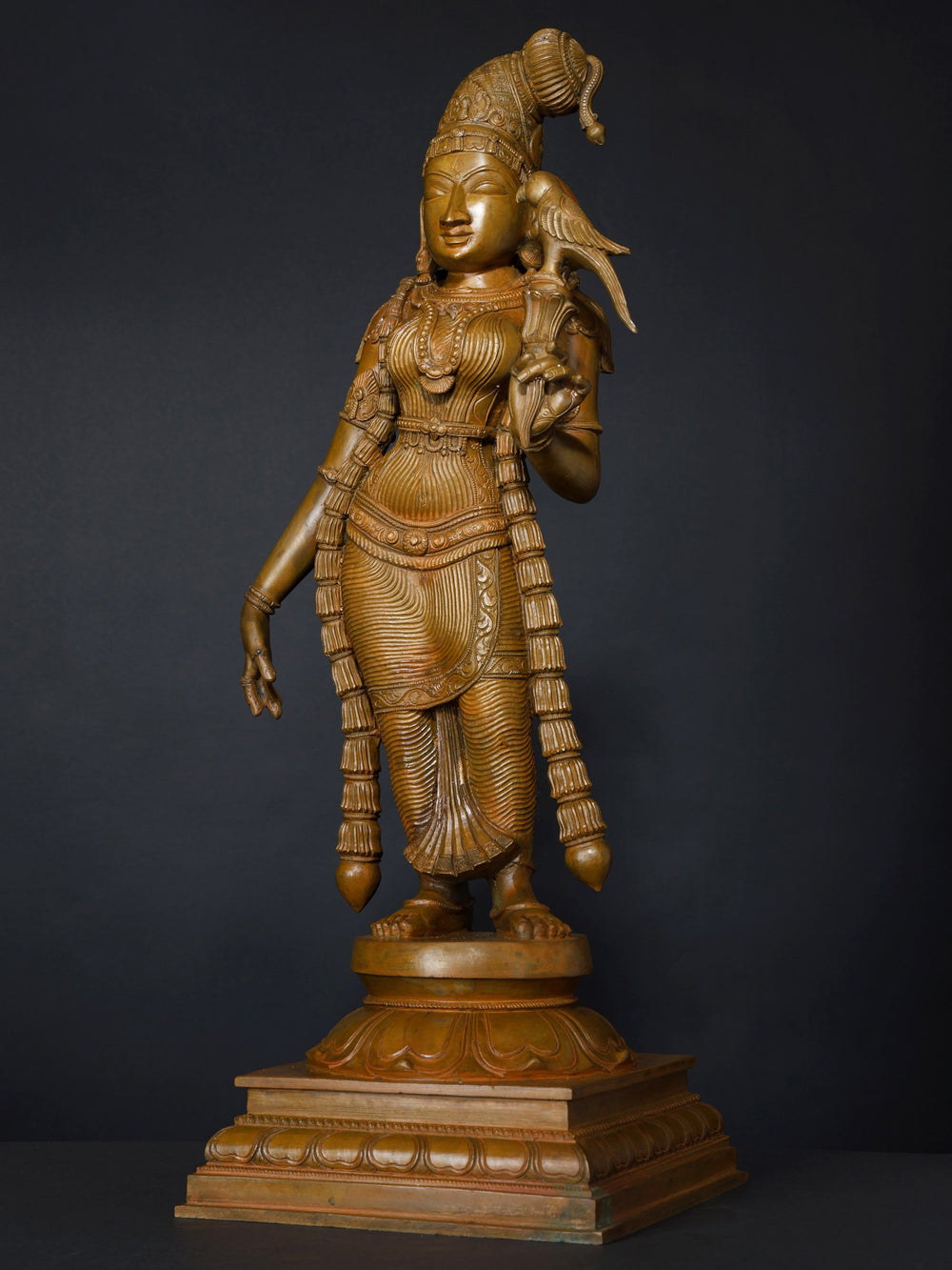 Andal Devi in Tribhanga with Parrot in Bronze – Swamimalai, Tamil Nadu