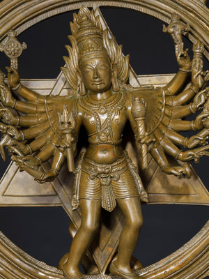 Sudarshana Perumal with Multi-Armed Form and Yoga Narasimha Reverse in Bronze – Swamimalai, Tamil Nadu