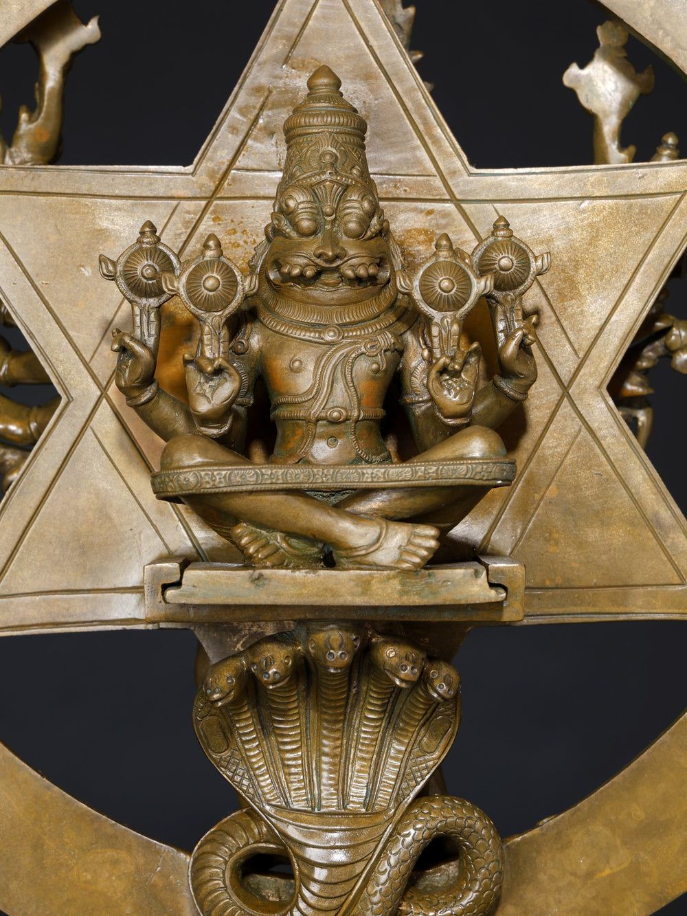 Sudarshana Perumal with Multi-Armed Form and Yoga Narasimha Reverse in Bronze – Swamimalai, Tamil Nadu