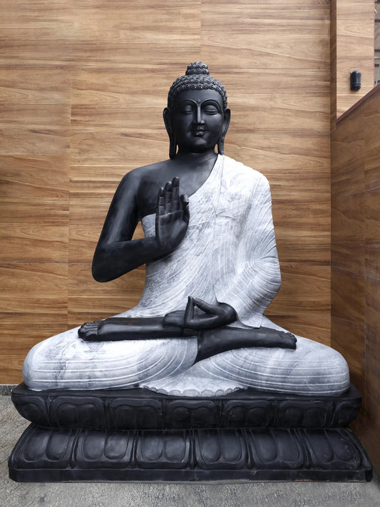 108" Super Large Lord Buddha Preaching His Dharma | Black Marble Sculpture for Temple | Shipped by Sea Overseas