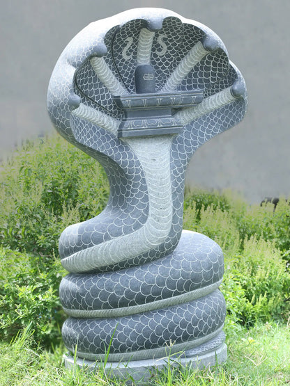 58" Large Statue of Sheshnag with Shiva Linga | Black Granite Stone Sculpture for Temple