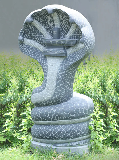 58" Large Statue of Sheshnag with Shiva Linga | Black Granite Stone Sculpture for Temple