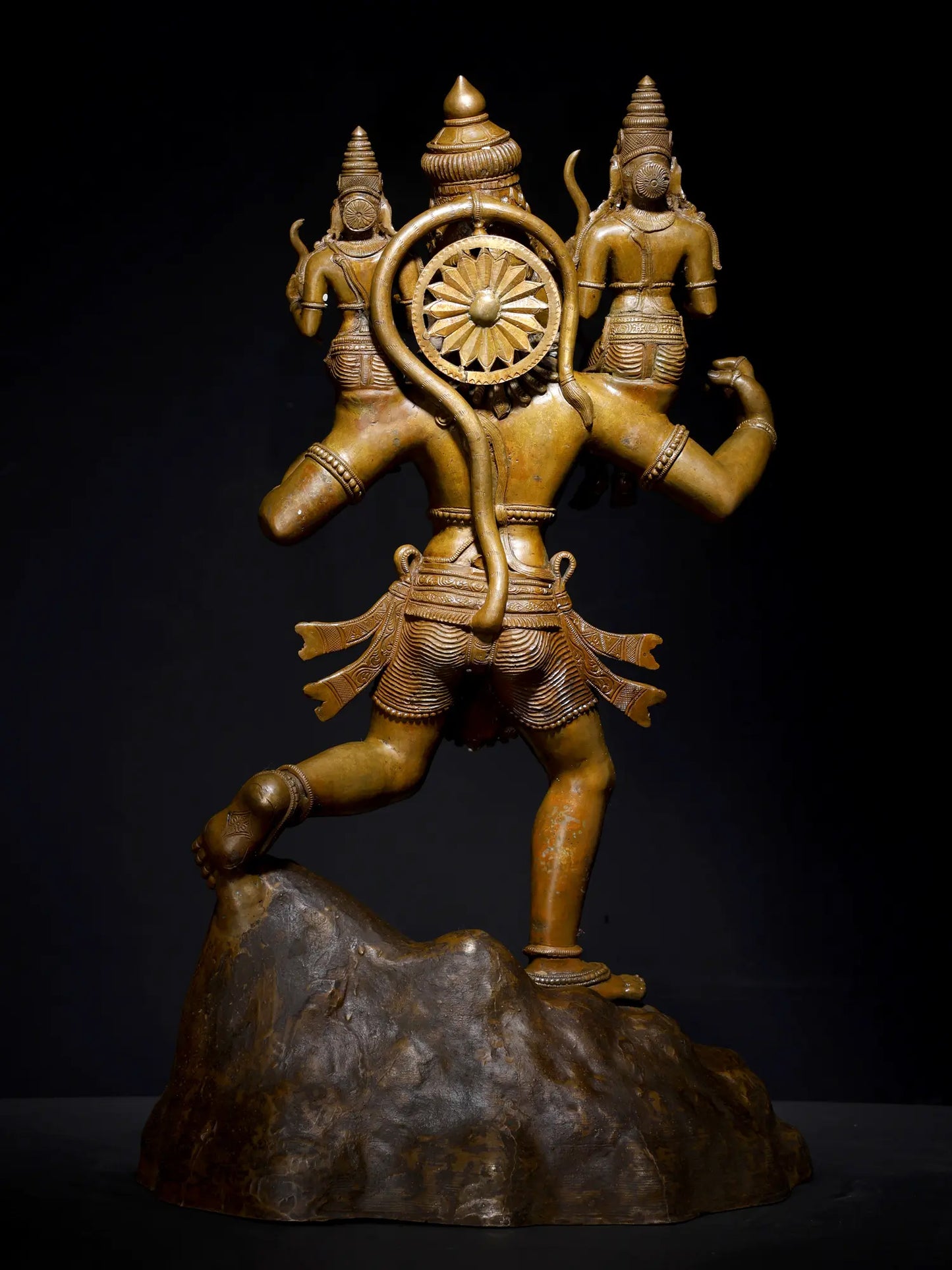 24" Lord Hanuman Carrying Shri Ram and Lakshman on his Shoulders | Panchaloha Bronze Statue