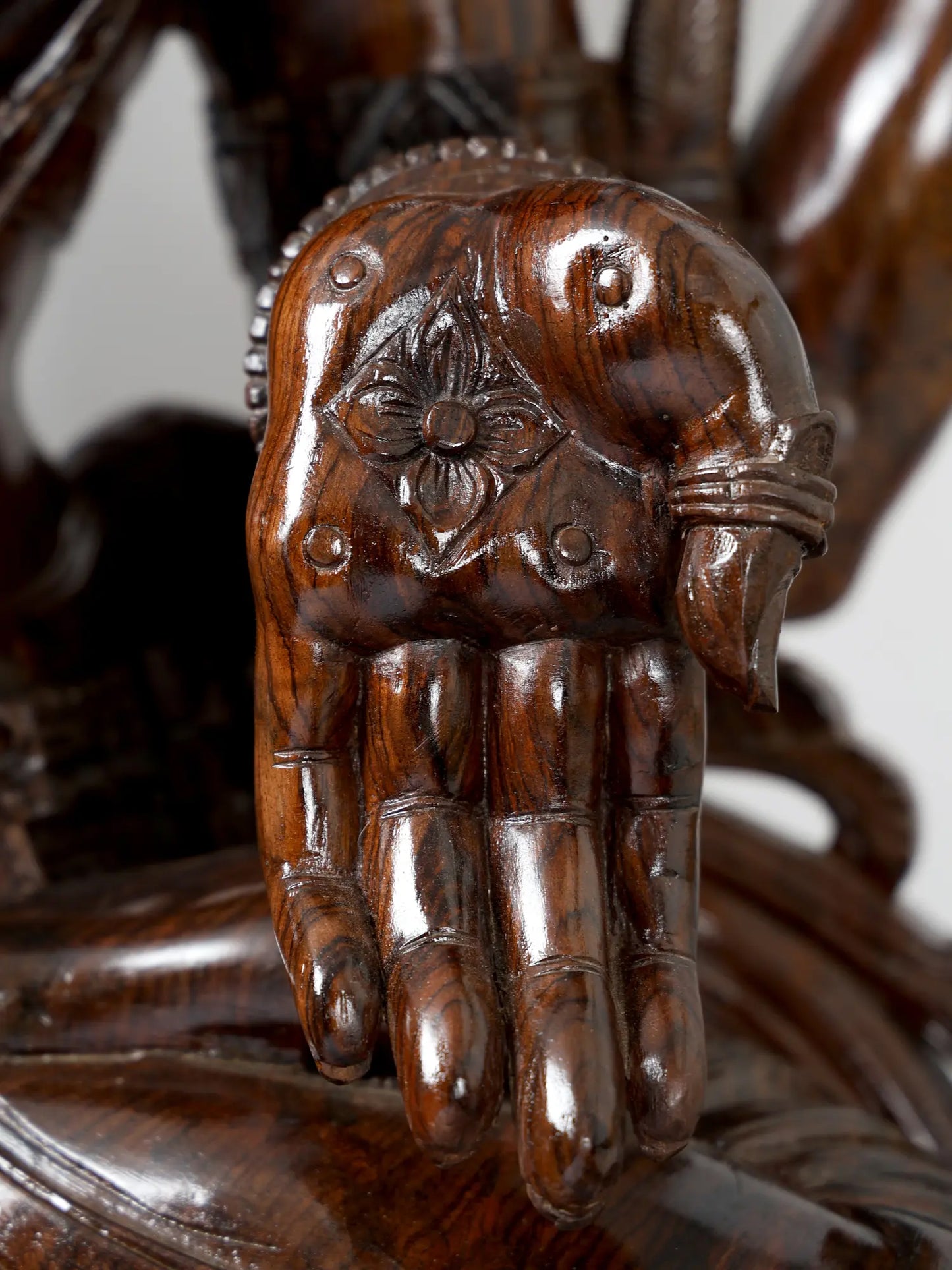 81" Goddess Lakshmi Seated on Lotus Pedestal | Hand Carved Wood Sculpture | Wood Idol for Temple