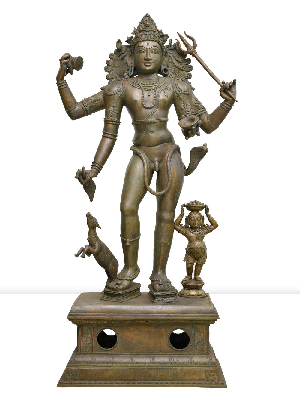 Standing Bhikshatana Shiva with Serpent and Skull in Bronze