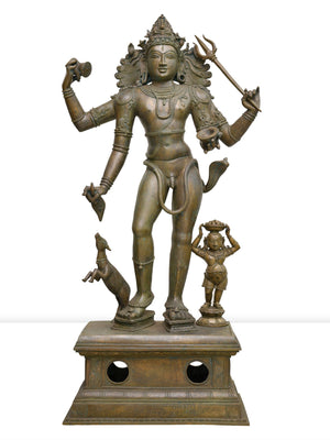 Standing Bhikshatana Shiva with Serpent and Skull in Bronze