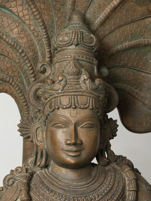 Reclining Vishnu on Serpent Couch with Lakshmi in Bronze – Swamimalai, Tamil Nadu