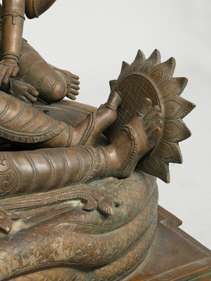 Reclining Vishnu on Serpent Couch with Lakshmi in Bronze – Swamimalai, Tamil Nadu