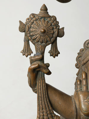 Reclining Vishnu on Serpent Couch with Lakshmi in Bronze – Swamimalai, Tamil Nadu