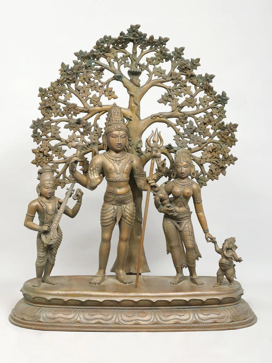 41" Lord Shiva with Family (Lost-Wax) Sculpture | Panchaloha Bronze from Swamimalai