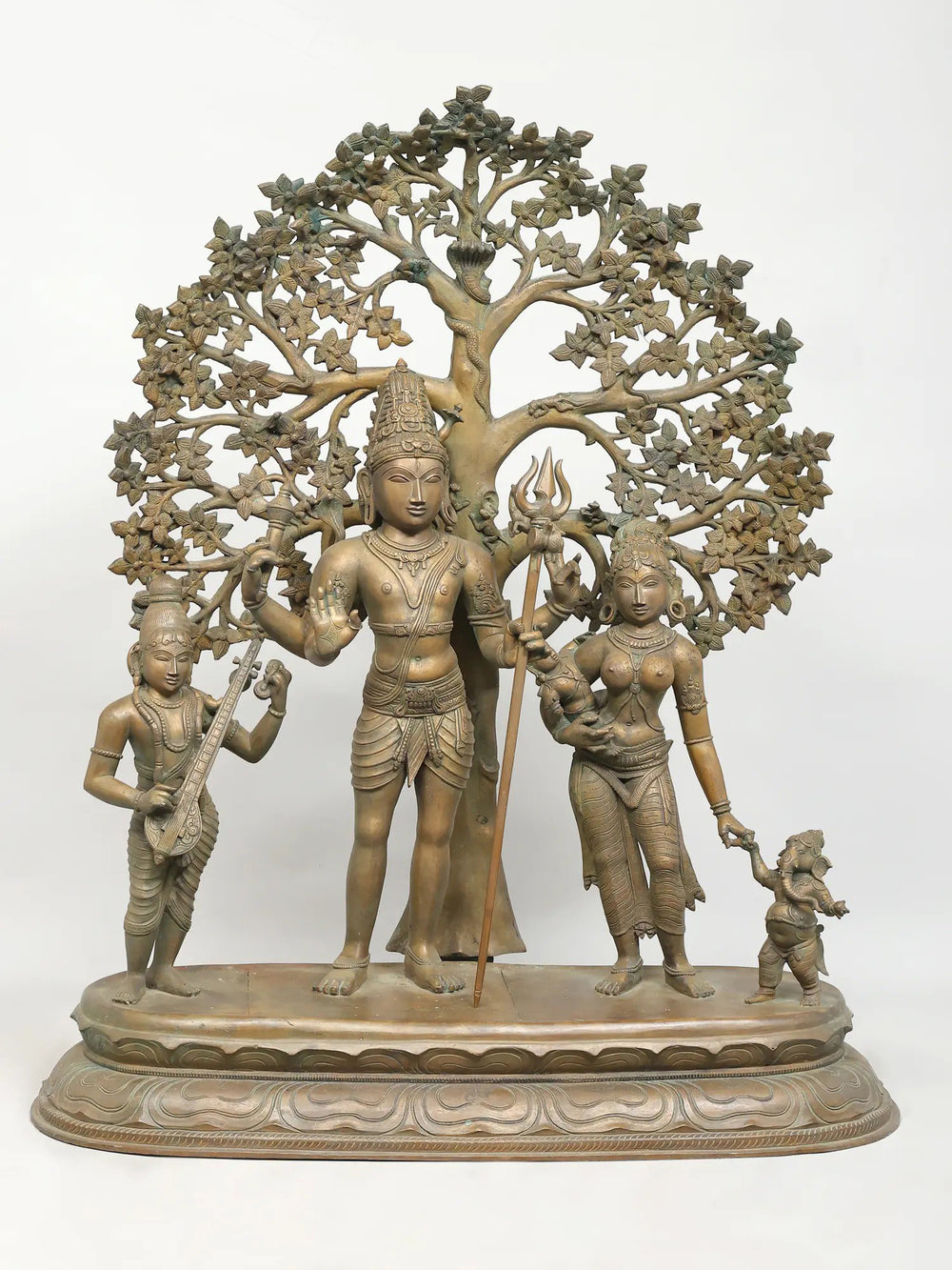 Monumental Shiva Parivar under Tree in Panchaloha Bronze
