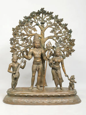 Monumental Shiva Parivar under Tree in Panchaloha Bronze