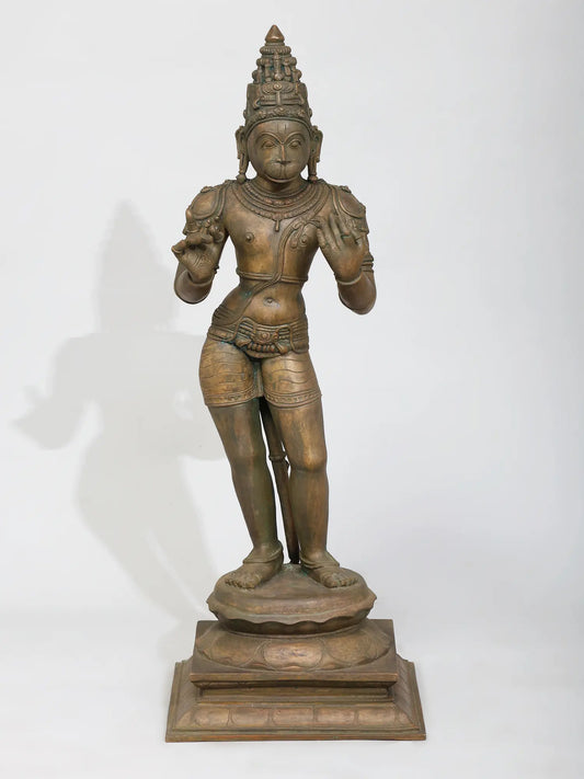 24" Lord Hanuman Standing On Lotus (Lost-Wax) | Madhuchista Vidhana | Panchaloha Bronze from Swamimalai