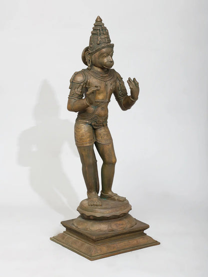 24" Lord Hanuman Standing On Lotus (Lost-Wax) | Madhuchista Vidhana | Panchaloha Bronze from Swamimalai