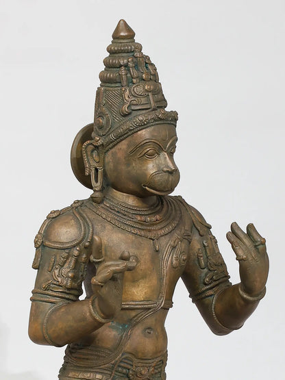 24" Lord Hanuman Standing On Lotus (Lost-Wax) | Madhuchista Vidhana | Panchaloha Bronze from Swamimalai