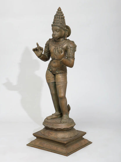 24" Lord Hanuman Standing On Lotus (Lost-Wax) | Madhuchista Vidhana | Panchaloha Bronze from Swamimalai
