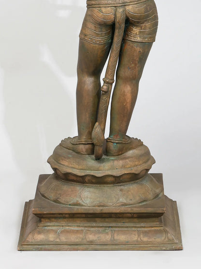 24" Lord Hanuman Standing On Lotus (Lost-Wax) | Madhuchista Vidhana | Panchaloha Bronze from Swamimalai