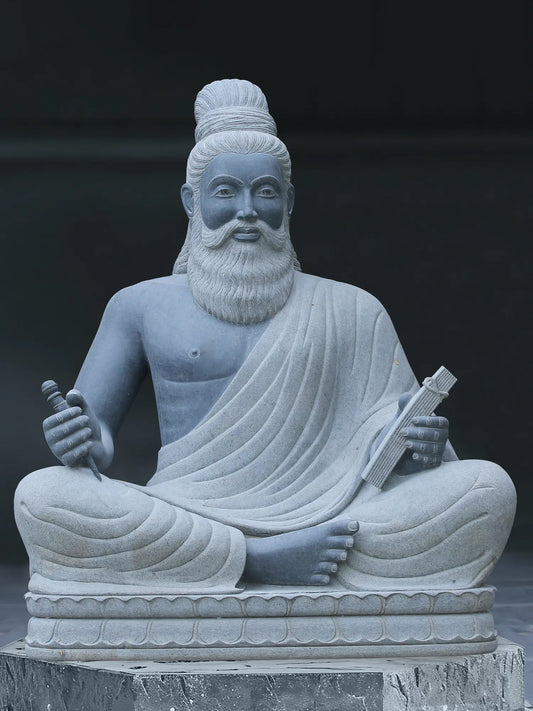 60" Large Thiruvalluvar Seated Granite Stone Idol | Handmade Granite Stone Sculpture