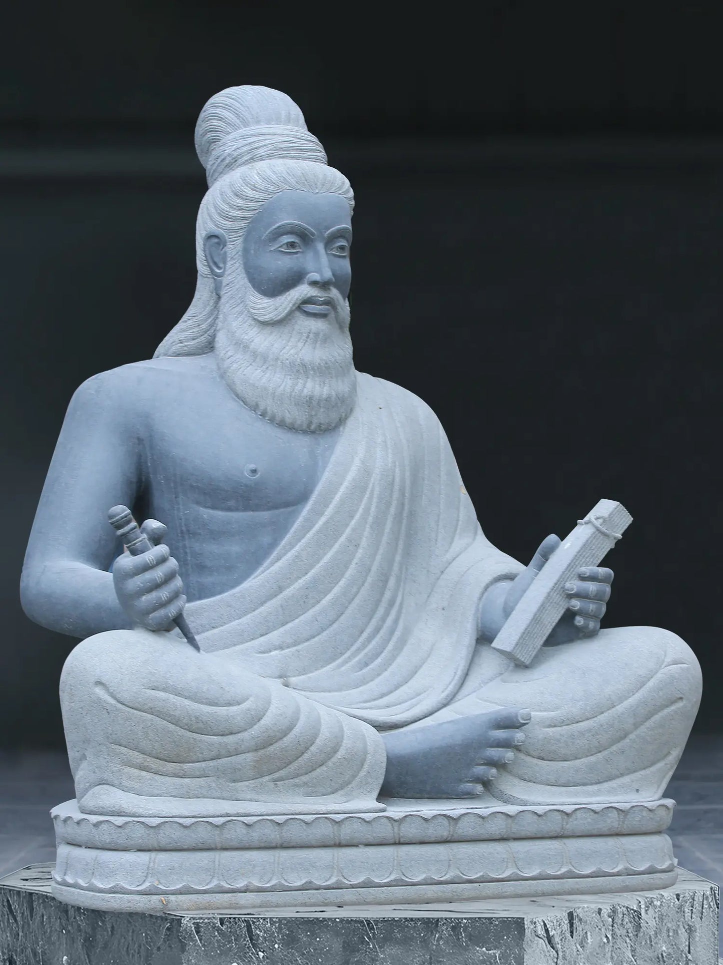 60" Large Thiruvalluvar Seated Granite Stone Idol | Handmade Granite Stone Sculpture